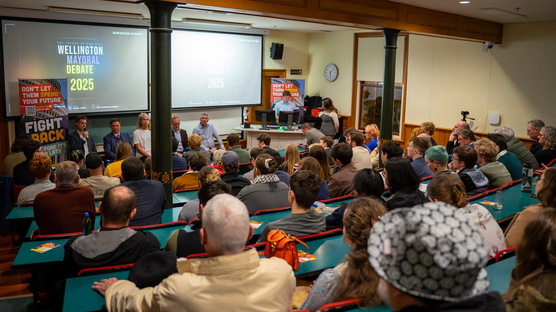 Wide room view of the Wellington Mayoral Debate